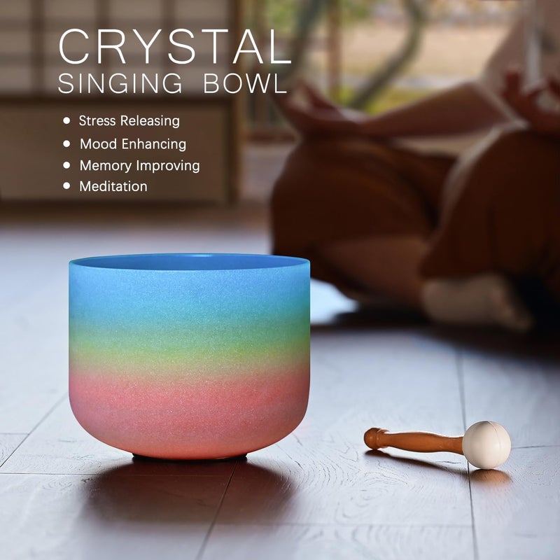 CVNC 440HZ 8 Inch Rainbow Colored G Note Throat Chakra Frosted Quartz Crystal Singing Bowl for Sound Healing and Meditation - Image 5